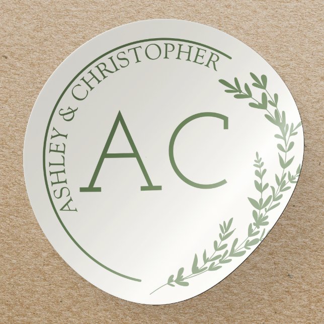 Modern Foliage Frame Muted Green Wedding Classic Round Sticker (Creator Uploaded)