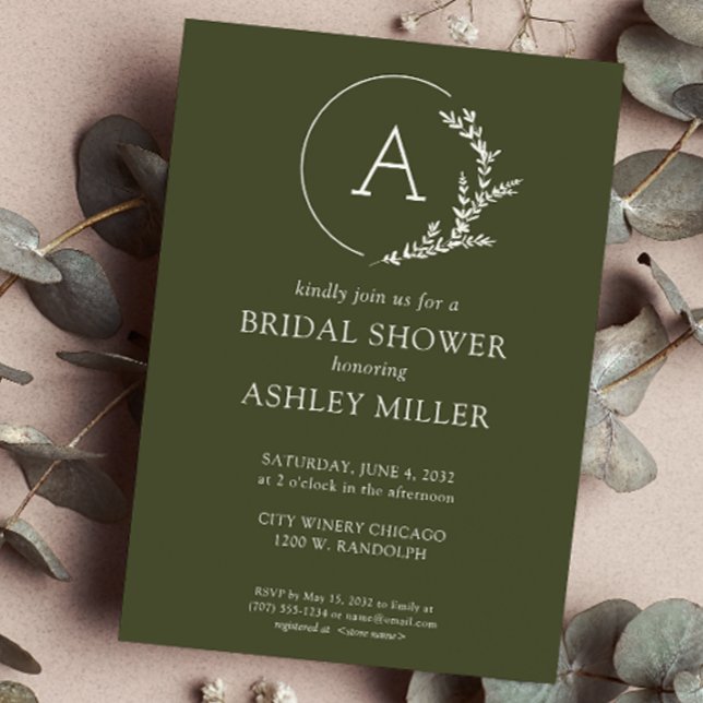 Modern Foliage Frame Olive Green Bridal Shower Invitation (Creator Uploaded)