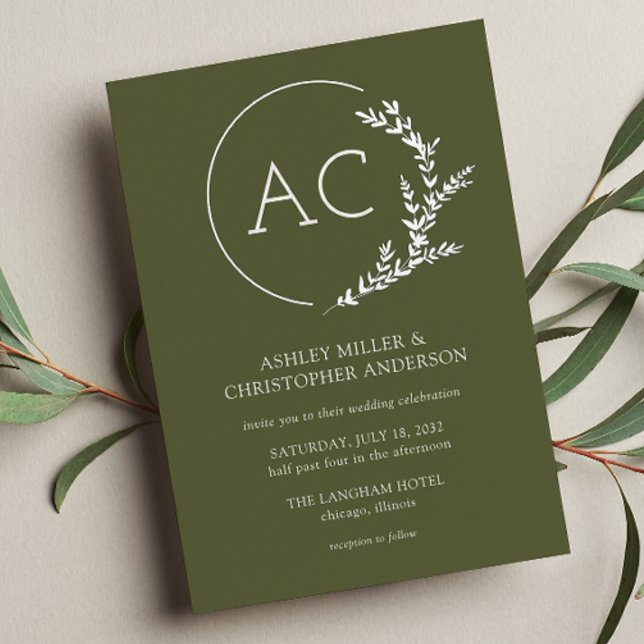 Modern Foliage Frame Olive Green Wedding (Creator Uploaded)