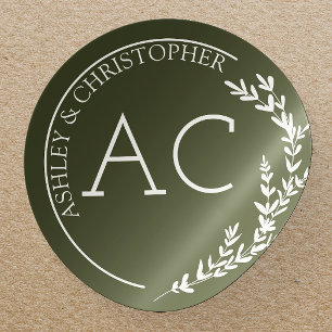 Modern Foliage Frame Olive Green Wedding Classic Round Sticker