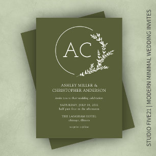 Modern Foliage Frame Olive Green Wedding Invitation