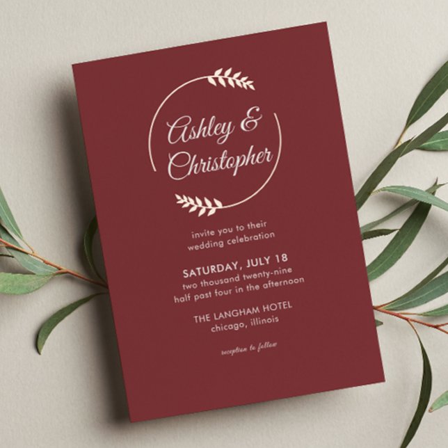 Modern Foliage Frame Rosewood Red Wedding (Creator Uploaded)