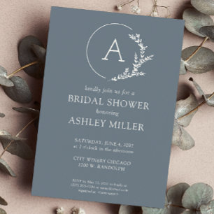 Modern Foliage Frame Slate Grey Bridal Shower Invitation