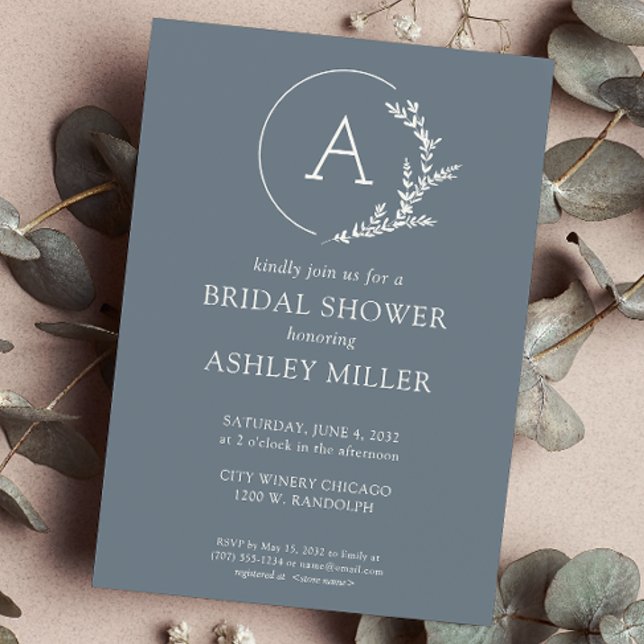 Modern Foliage Frame Slate Grey Bridal Shower Invitation (Creator Uploaded)