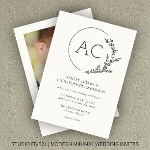 Modern Foliage Frame Soft White Photo Wedding Invitation