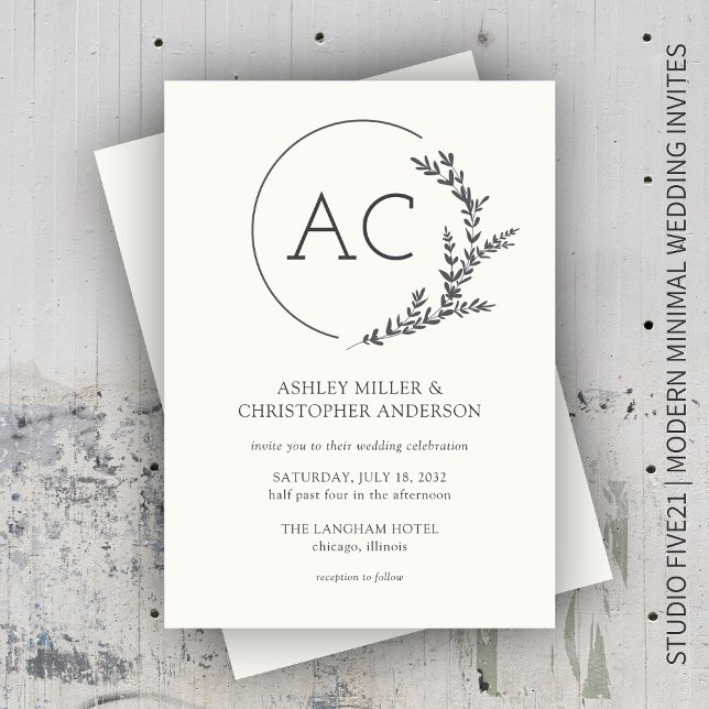 Modern Foliage Frame Soft White Wedding Invitation (Creator Uploaded)