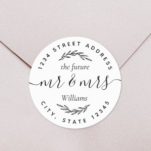 Modern Foliage Future Mr Mrs Wedding Address Classic Round Sticker