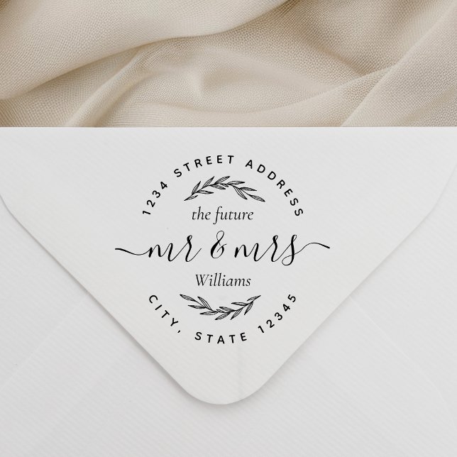 Modern Foliage Future Mr Mrs Wedding Address Self-inking Stamp (Creator Uploaded)