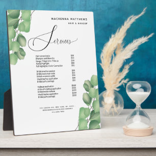Modern Foliage Greenery Hair Stylist Service Menu Plaque