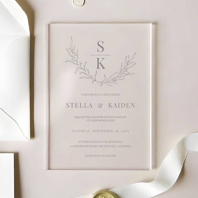 Modern Foliage Leaf Sketch Drawing Elegant Wedding Acrylic Invitations (Creator Uploaded)
