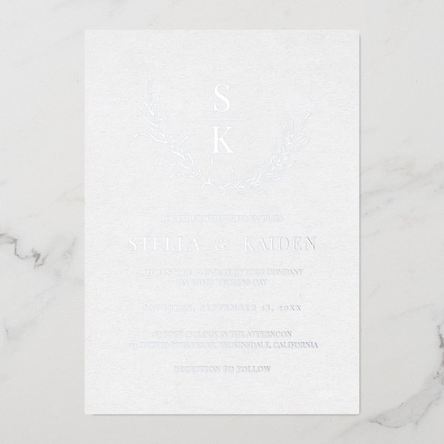 Modern Foliage Leaves Line Art Elegant Wedding (Front)