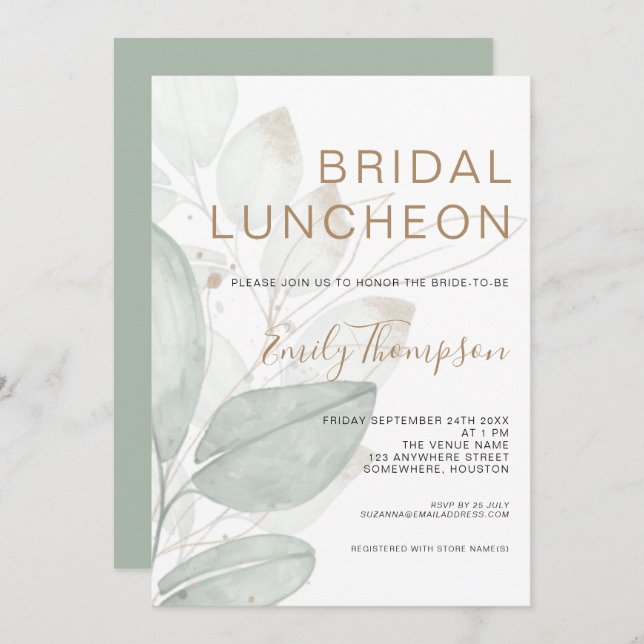 Modern Foliage Luncheon Bridal Shower Invitation (Front/Back)