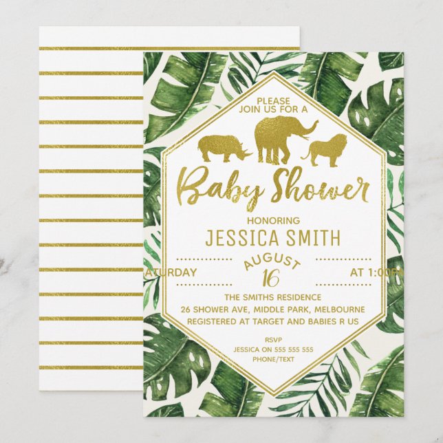 Modern Foliage Safari Baby Shower Invitation (Front/Back)