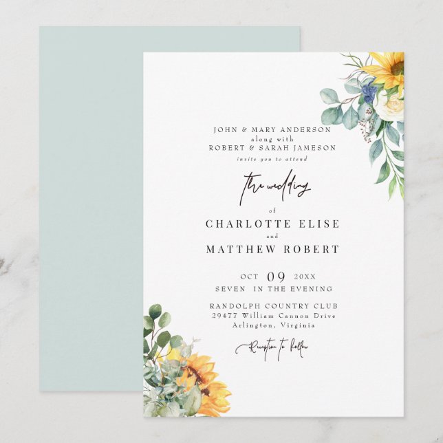 Modern Foliage Sage Both Sets Parents Wedding Invitation (Front/Back)