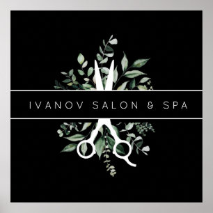 Modern Foliage Salon Scissors Logo Poster