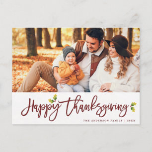 Modern foliage script Thanksgiving photo Postcard