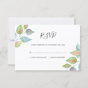 Modern Foliage Watercolor Colourful Leaves Wedding RSVP Card