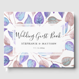 Modern Foliage Watercolor Purple Painted Wedding Guest Book