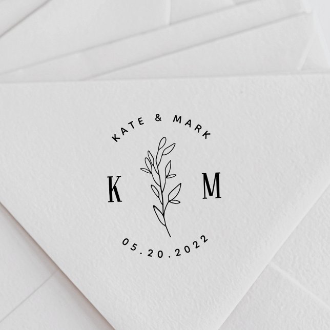 Modern Foliage Wedding Initial Self-inking Stamp (Creator Uploaded)