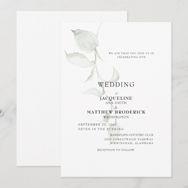Modern Foliage Wedding  Invitation (Front/Back)