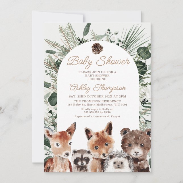 Modern Foliage Woodland Baby Shower Invitation (Front)