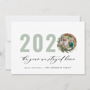 Modern foliage wreath 2020 stayed home holiday card