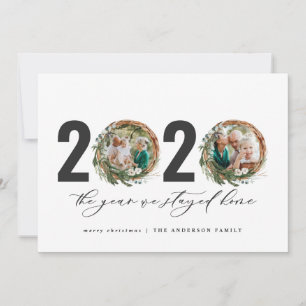 Modern foliage wreath 2020 stayed home holiday card