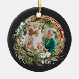 Modern foliage wreath photo Christmas black Ceramic Tree Decoration
