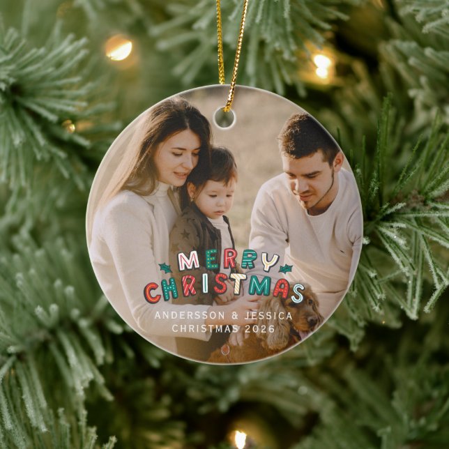 Modern foliage wreath photo Christmas Ceramic Tree Decoration (Tree)