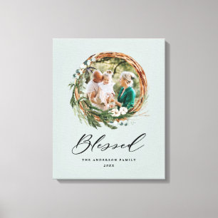Modern foliage wreath stylish blessed script canvas print