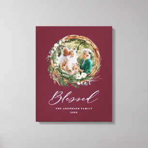 Modern foliage wreath stylish blessed script canvas print