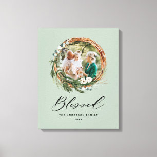 Modern foliage wreath stylish blessed script canvas print