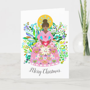 Modern Folk Art African American Christmas Angel Holiday Card