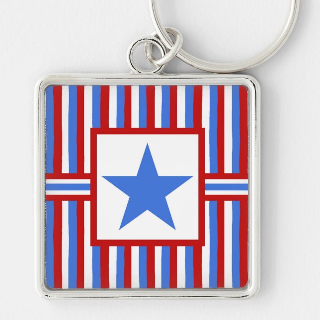 Modern Folk Art American Patriotic Keychain (Front)