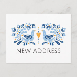 Modern folk art birds new address moving announcement postcard