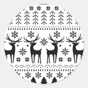 Modern Folk Art Christmas Reindeer Classic Round Sticker