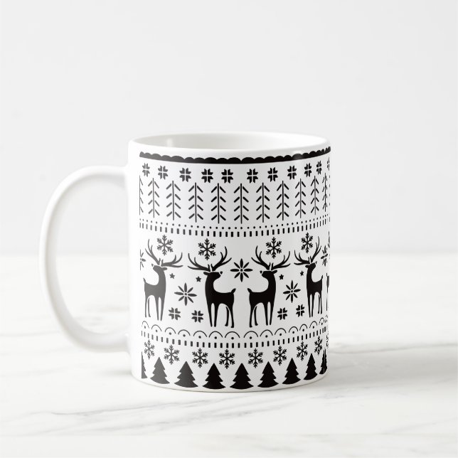 Modern Folk Art Christmas Reindeer  Coffee Mug (Left)