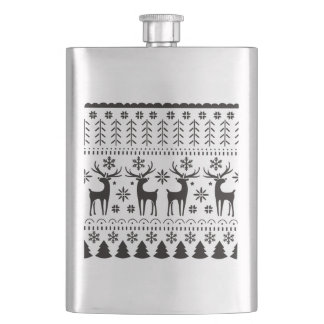 Modern Folk Art Christmas Reindeer Hip Flask