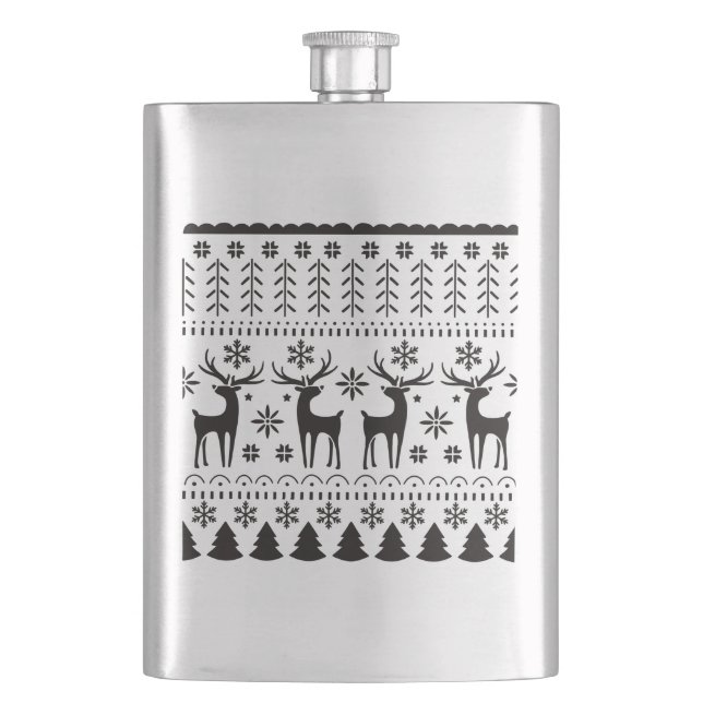 Modern Folk Art Christmas Reindeer Hip Flask (Front)