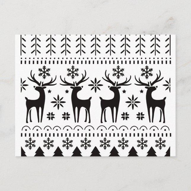 Modern Folk Art Christmas Reindeer  Holiday Postcard (Front)