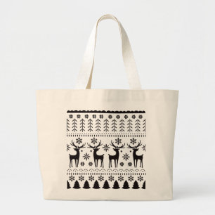 Modern Folk Art Christmas Reindeer Large Tote Bag