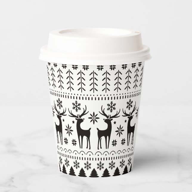 Modern Folk Art Christmas Reindeer Paper Cups (Front)
