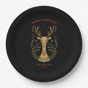 Modern Folk Art Christmas Reindeer Square Sticker  Paper Plate