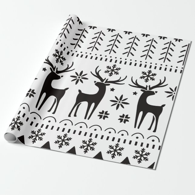 Modern Folk Art Christmas Reindeer  Wrapping Paper (Unrolled)