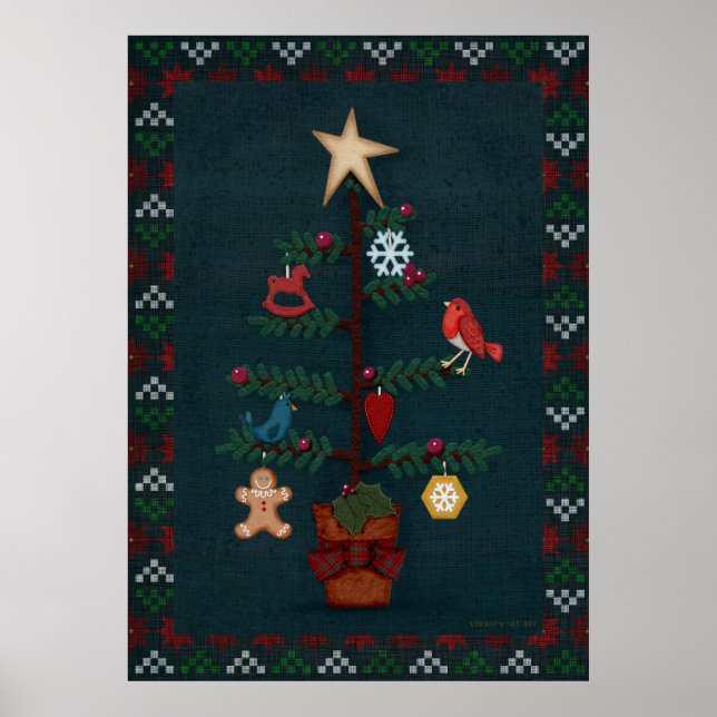 Modern Folk Art Christmas Tree | Cherie's Art Poster (Front)