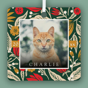 Modern Folk Art Floral Pet Photo Christmas Holiday Metal Tree Decoration