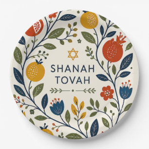 Modern Folk Art Shana Tovah Botanical  Paper Plate