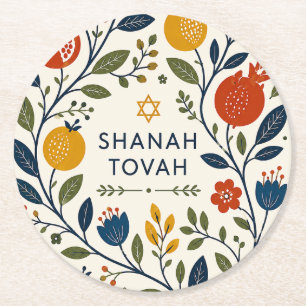 Modern Folk Art Shana Tovah Botanical Round Paper Coaster