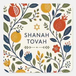 Modern Folk Art Shana Tovah Botanical Square Sticker