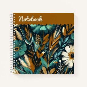 Modern Folk Art – Teal Copper Wildflowers Top Notebook